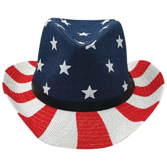 Patriotic Red White & Blue American Flag Cowboy Hat Western Line Dance - Picture 5 of 5